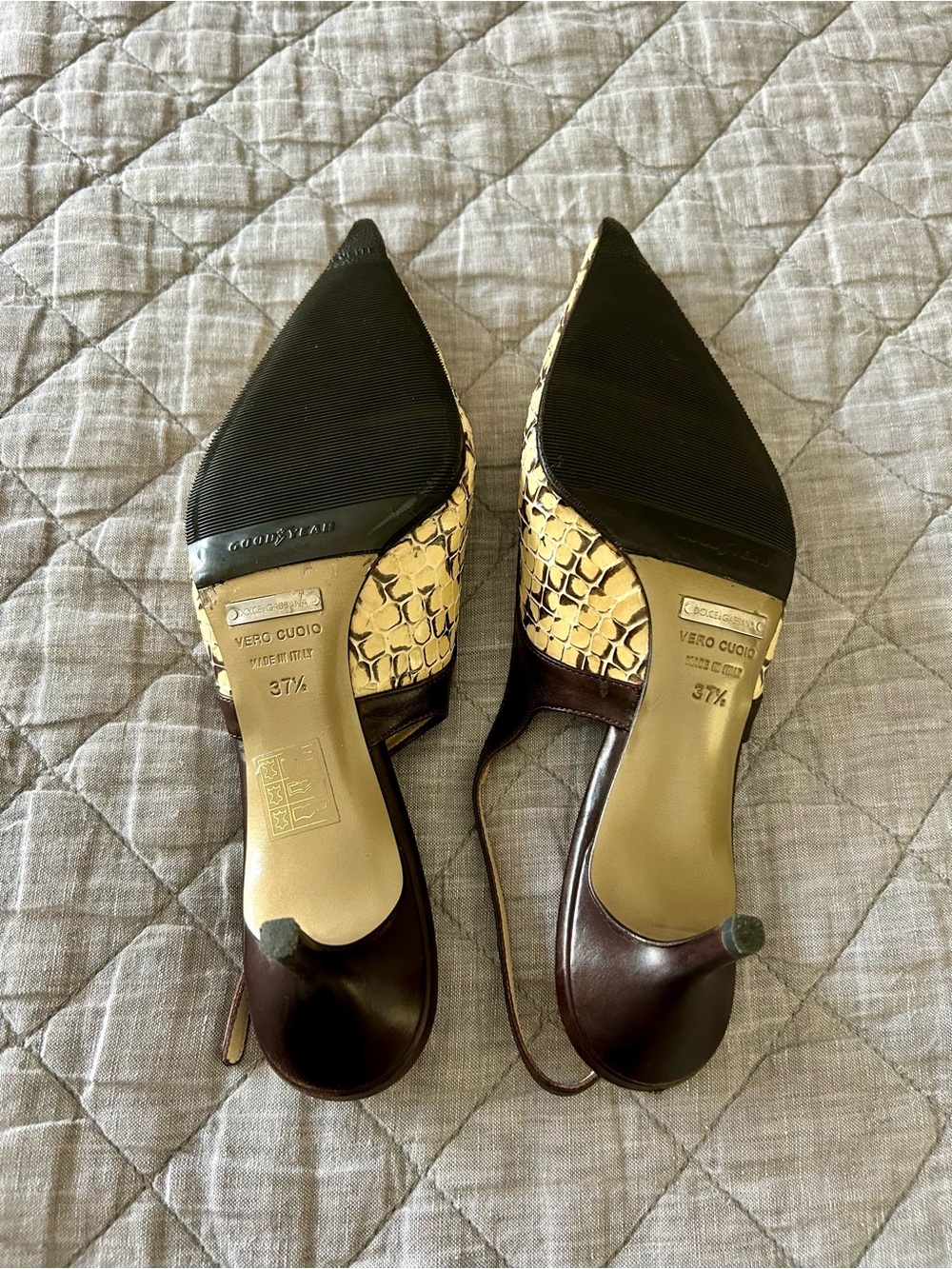Dolce & Gabbana Snakeskin Pointed-Toe Kitten Heel Slingbacks EU 37.5 - Picture 10 of 16